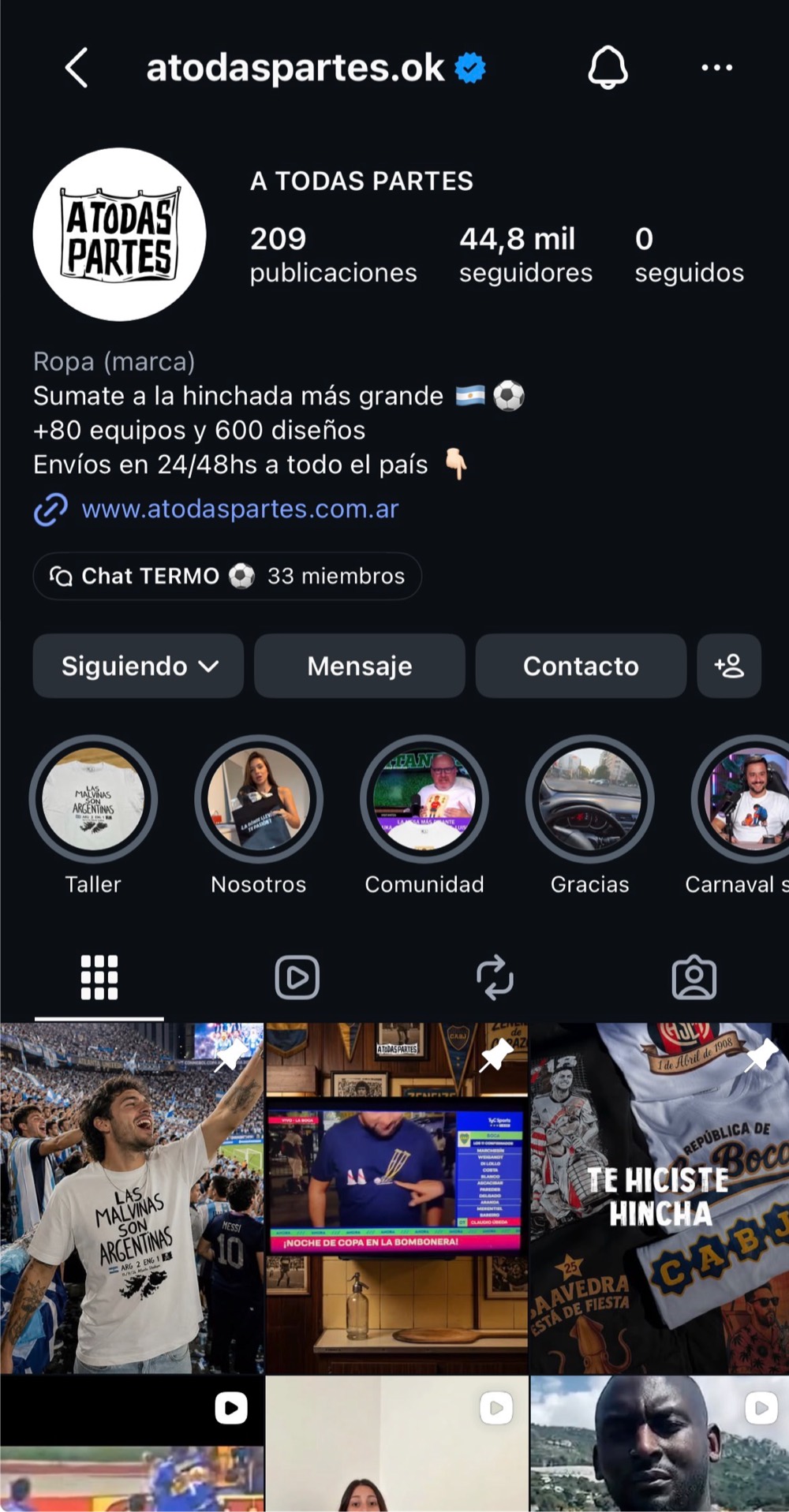 Perfil de Instagram de A Todas Partes: 209 publicaciones, 44,8 mil seguidores